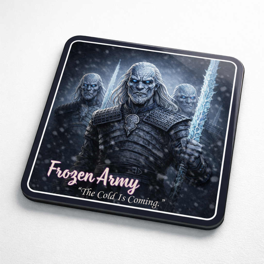 Fantasy-Inspired GOT Comic Style Coasters with Stand | Set of 6 MDF Drink Coasters | Glossy Sublimation Finish | Medieval Power & Warrior Theme Table Coasters