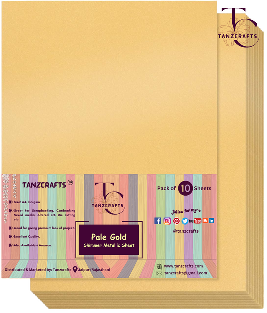 Pale Gold Shimmer Cardstock A4, Metallic Paper, TANZCRAFTS 300 GSM Printer Friendly Pearlescent Paper for Invitations, Weddings, Parties, Showers, Art & Crafts