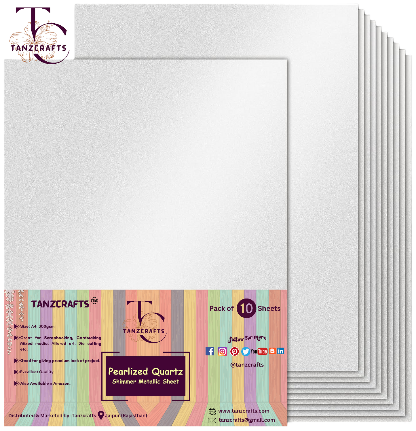 Pearlized Quartz Shimmer Cardstock A4, Metallic Paper, TANZCRAFTS 300 GSM Printer Friendly Pearlescent Paper for Invitations, Weddings, Parties, Showers, Art & Crafts