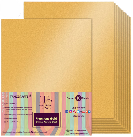 Premium Gold Shimmer Cardstock A4, Metallic Paper, TANZCRAFTS 300 GSM Printer Friendly Pearlescent Paper for Invitations, Weddings, Parties, Showers, Art & Crafts