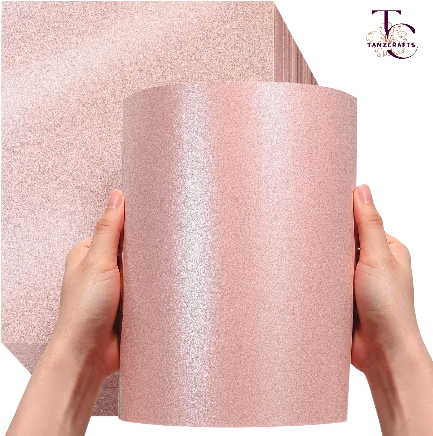 Rose Quartz Shimmer Cardstock A4, Metallic Paper, TANZCRAFTS 300 GSM Printer Friendly Pearlescent Paper for Invitations, Weddings, Parties, Showers, Art & Crafts