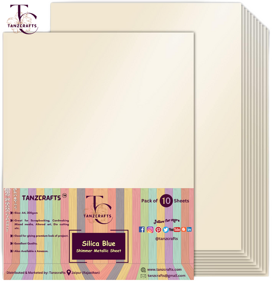 Silica Blue Shimmer Cardstock A4, Metallic Paper, TANZCRAFTS 300 GSM Printer Friendly Pearlescent Paper for Invitations, Weddings, Parties, Showers, Art & Crafts
