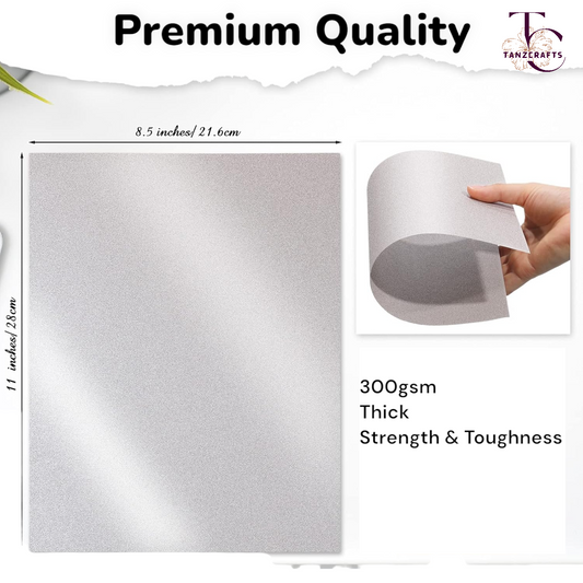 Silver Shimmer Cardstock A4, Metallic Paper, TANZCRAFTS 300 GSM Printer Friendly Pearlescent Paper for Invitations, Weddings, Parties, Showers, Art & Crafts