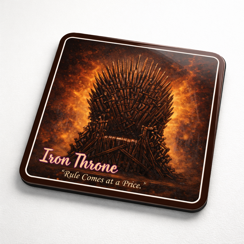 Fantasy-Inspired GOT Comic Style Coasters with Stand | Set of 6 MDF Drink Coasters | Glossy Sublimation Finish | Medieval Power & Warrior Theme Table Coasters