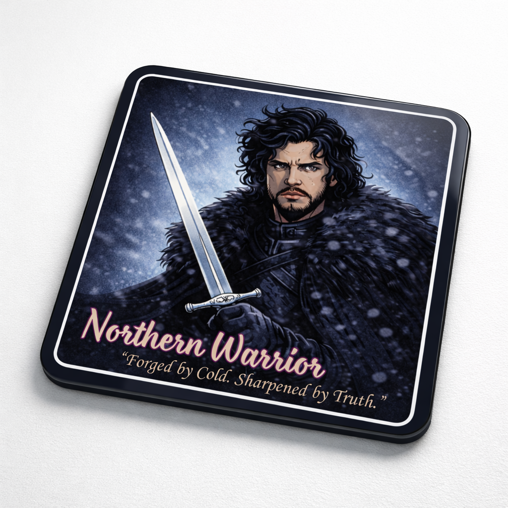 Fantasy-Inspired GOT Comic Style Coasters with Stand | Set of 6 MDF Drink Coasters | Glossy Sublimation Finish | Medieval Power & Warrior Theme Table Coasters