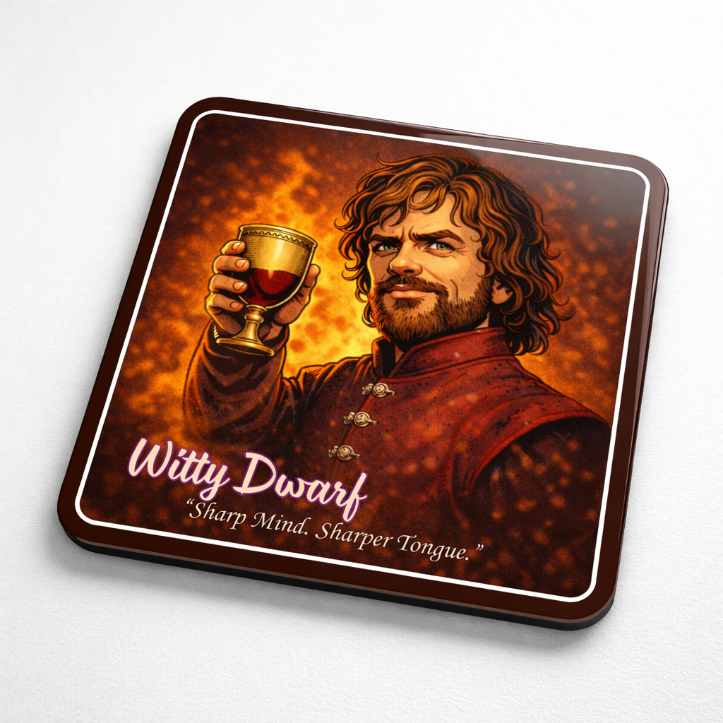Fantasy-Inspired GOT Comic Style Coasters with Stand | Set of 6 MDF Drink Coasters | Glossy Sublimation Finish | Medieval Power & Warrior Theme Table Coasters